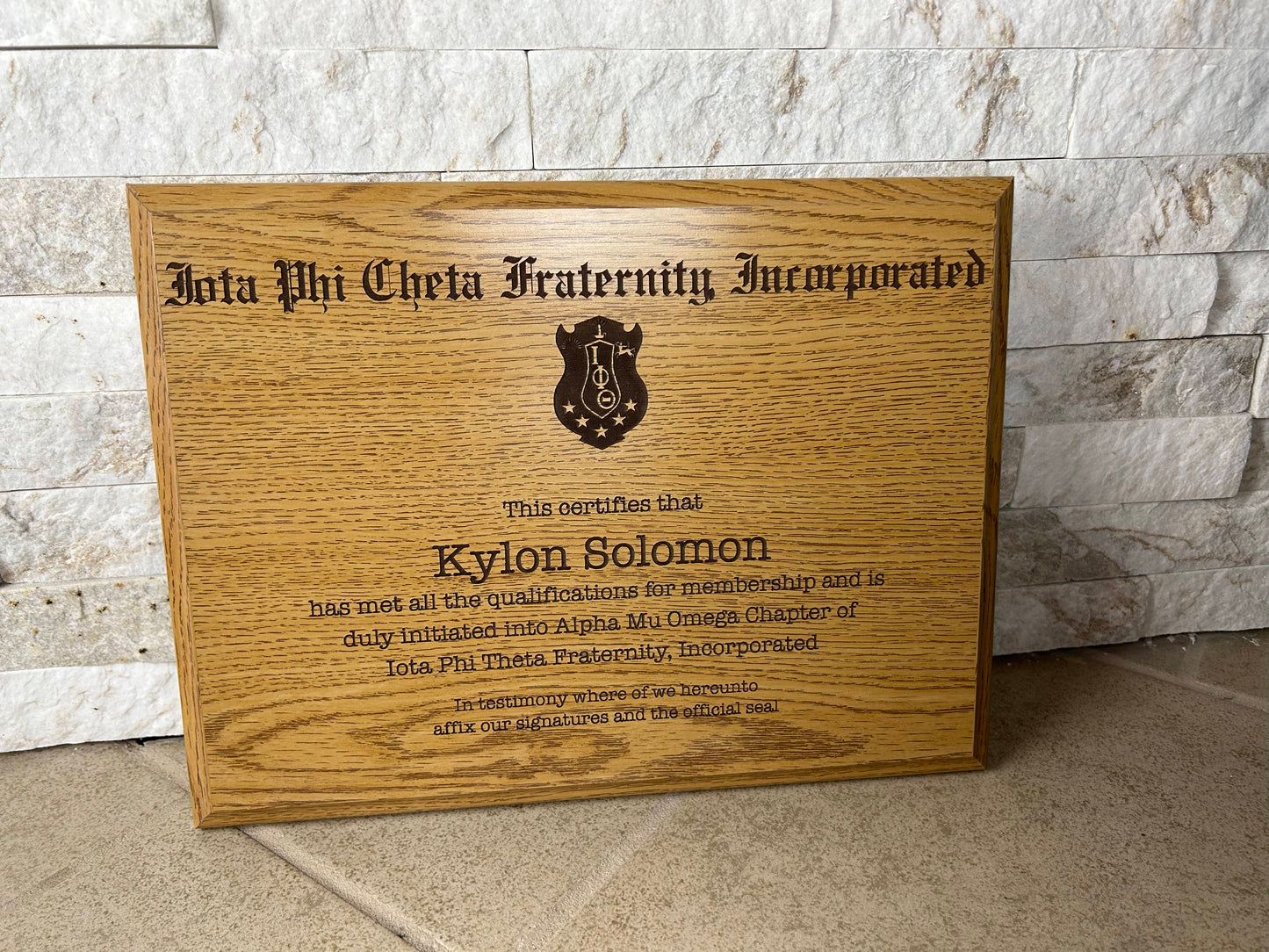 Iota Phi Cheta Fraternity Plaque, Marble, Oak, Bamboo, or Cherry 9x12 Display