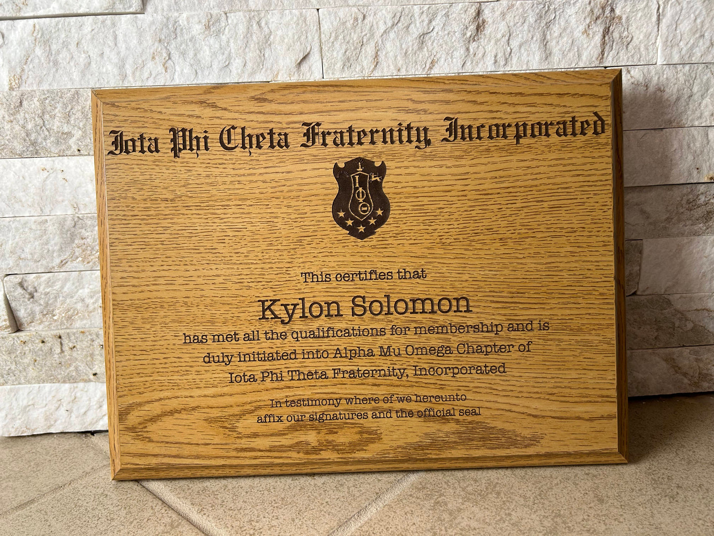 Iota Phi Cheta Fraternity Plaque, Marble, Oak, Bamboo, or Cherry 9x12 Display