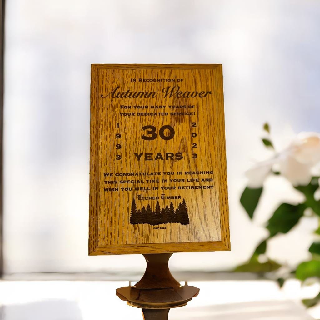 oak retirement gift plaque