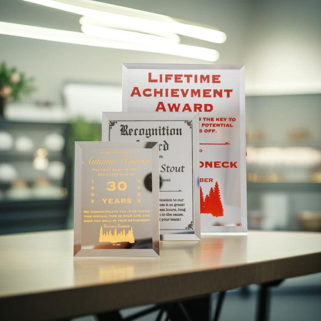 Custom Color Glass Award Plaque, Custom Award Glass, Awards and Trophies, Personalized Mirror Achievement Award, Corporate Plaque Awards