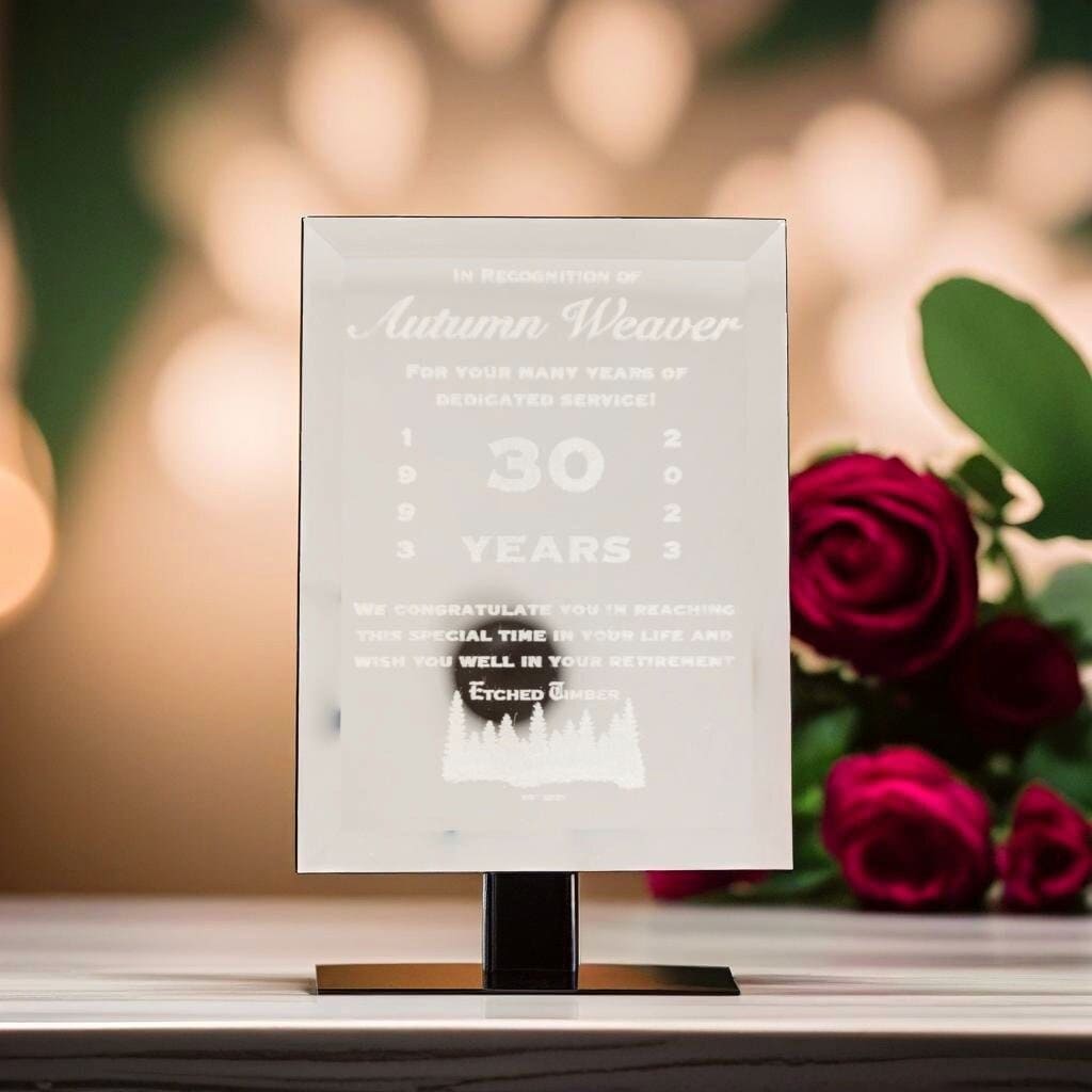 Retirement Gift Award Plaque, Corporate Retirement Custom Award Glass, Retirement Gifts for Women, Retirement Gifts For Men, Glass Plaque