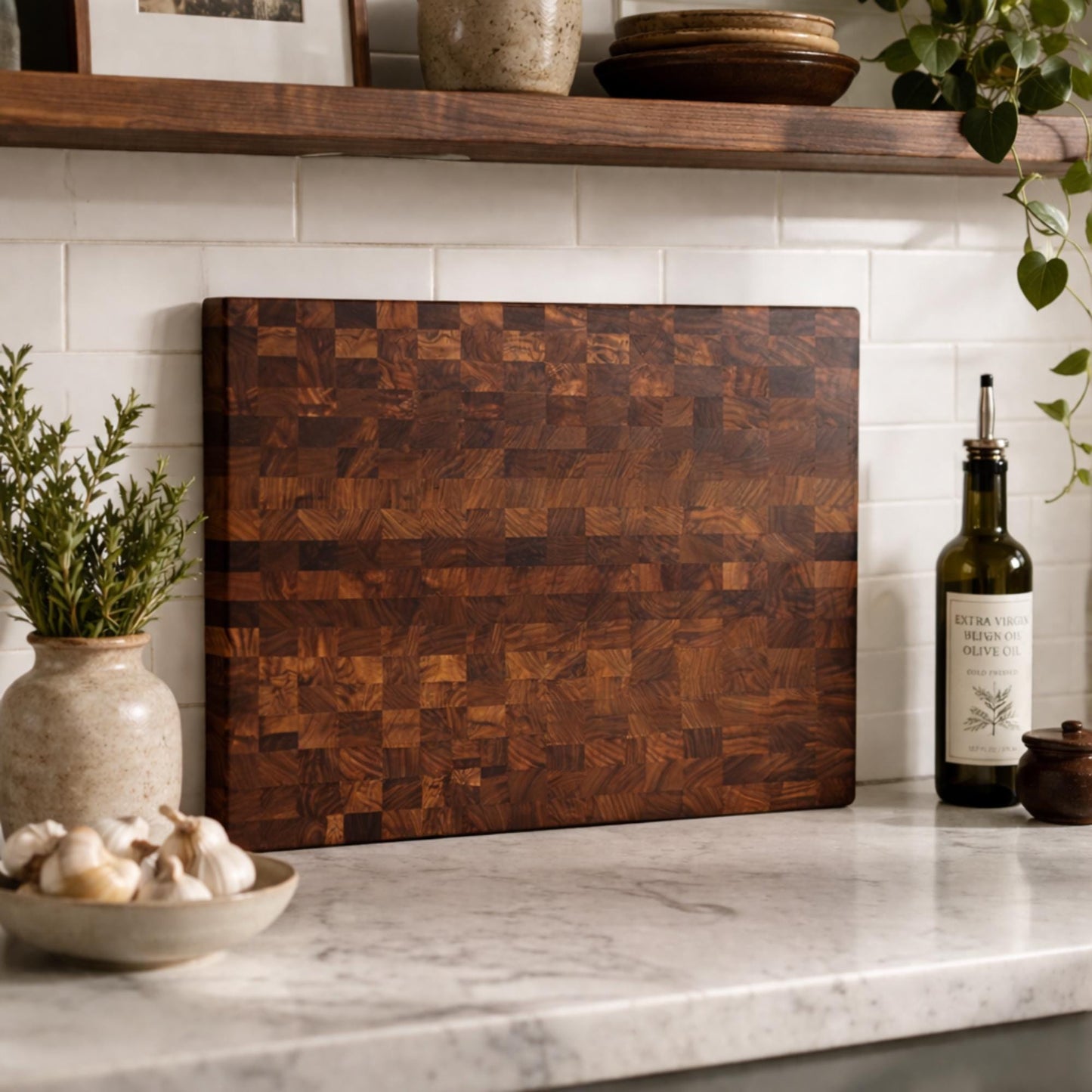 Handcrafted End Grain Walnut Chopping Block, Reversible Butcher Block Cutting Board, Made in USA, Heavy Duty Wooden Chopping Board