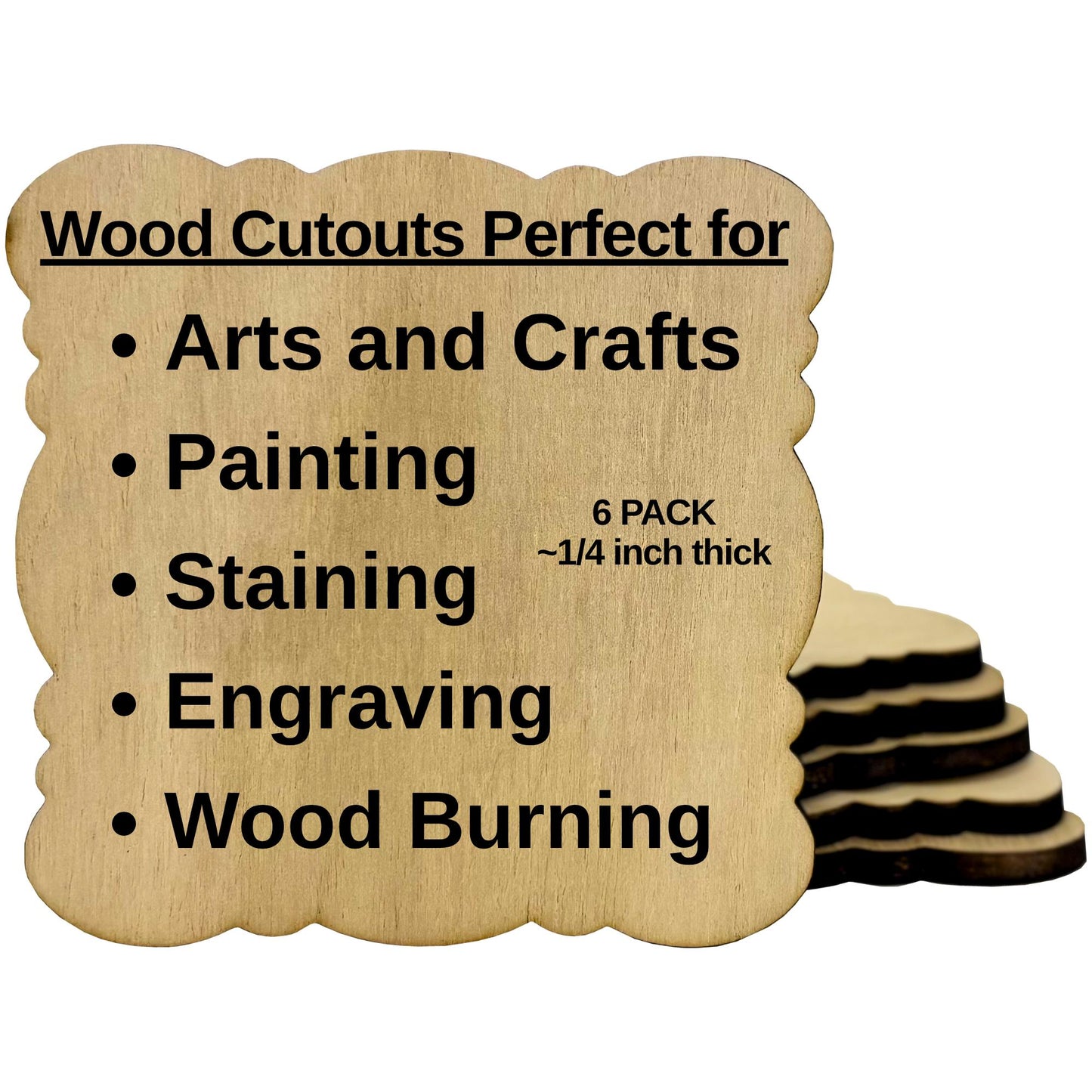scalloped square wood cutout for crafts muliple sizes