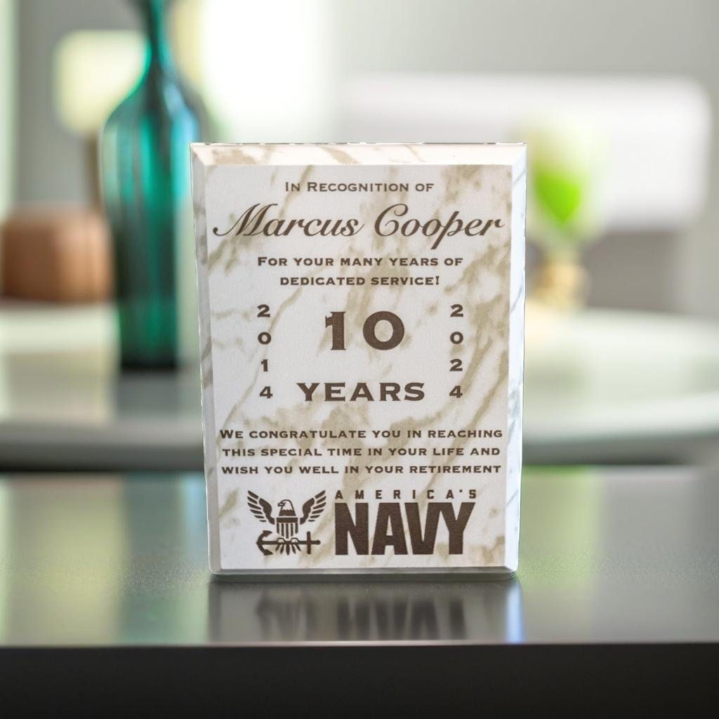 white marble retirement military plaque