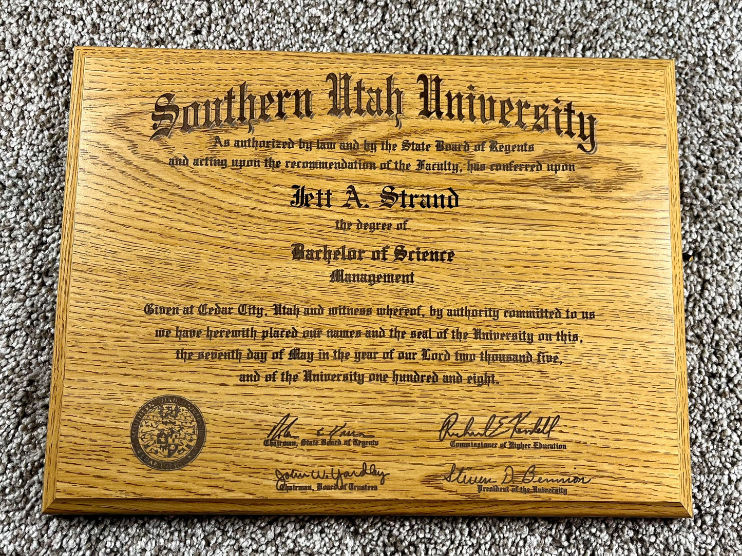Custom Oak Diploma frame, laying down