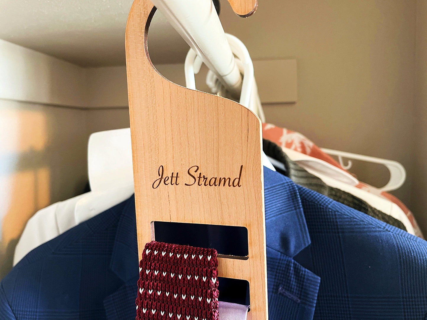 Wood Tie Rack Personalized, Custom Logo Tie Hanger, Gifts For Him