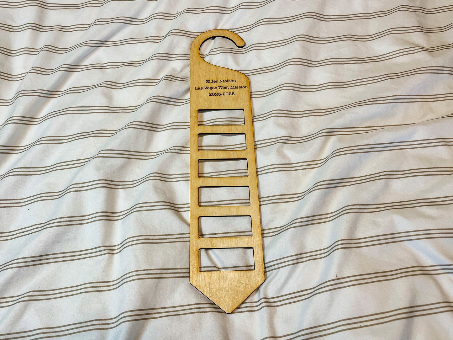 Custom Engraved Tie Hanger, LDS Missionary, Elder Missionary Gifts, Laser Etched Tie Organizer, Farewell Gifts, Homecoming Gifts, Birch Wood