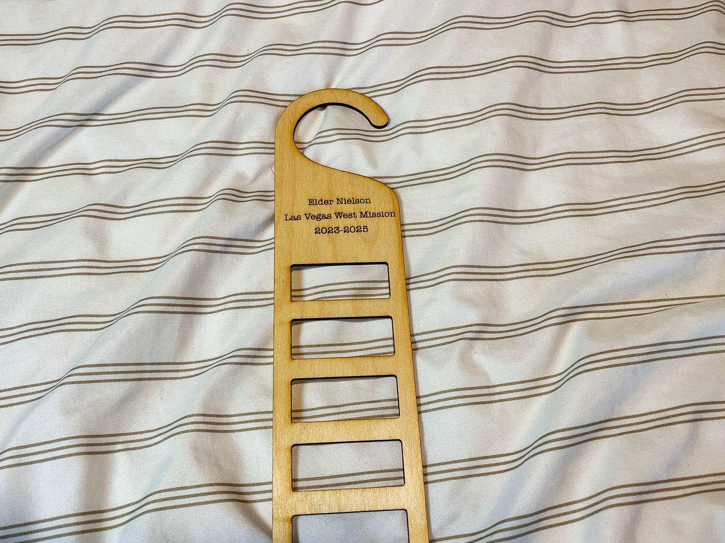 Custom Engraved Tie Hanger, LDS Missionary, Elder Missionary Gifts, Laser Etched Tie Organizer, Farewell Gifts, Homecoming Gifts, Birch Wood