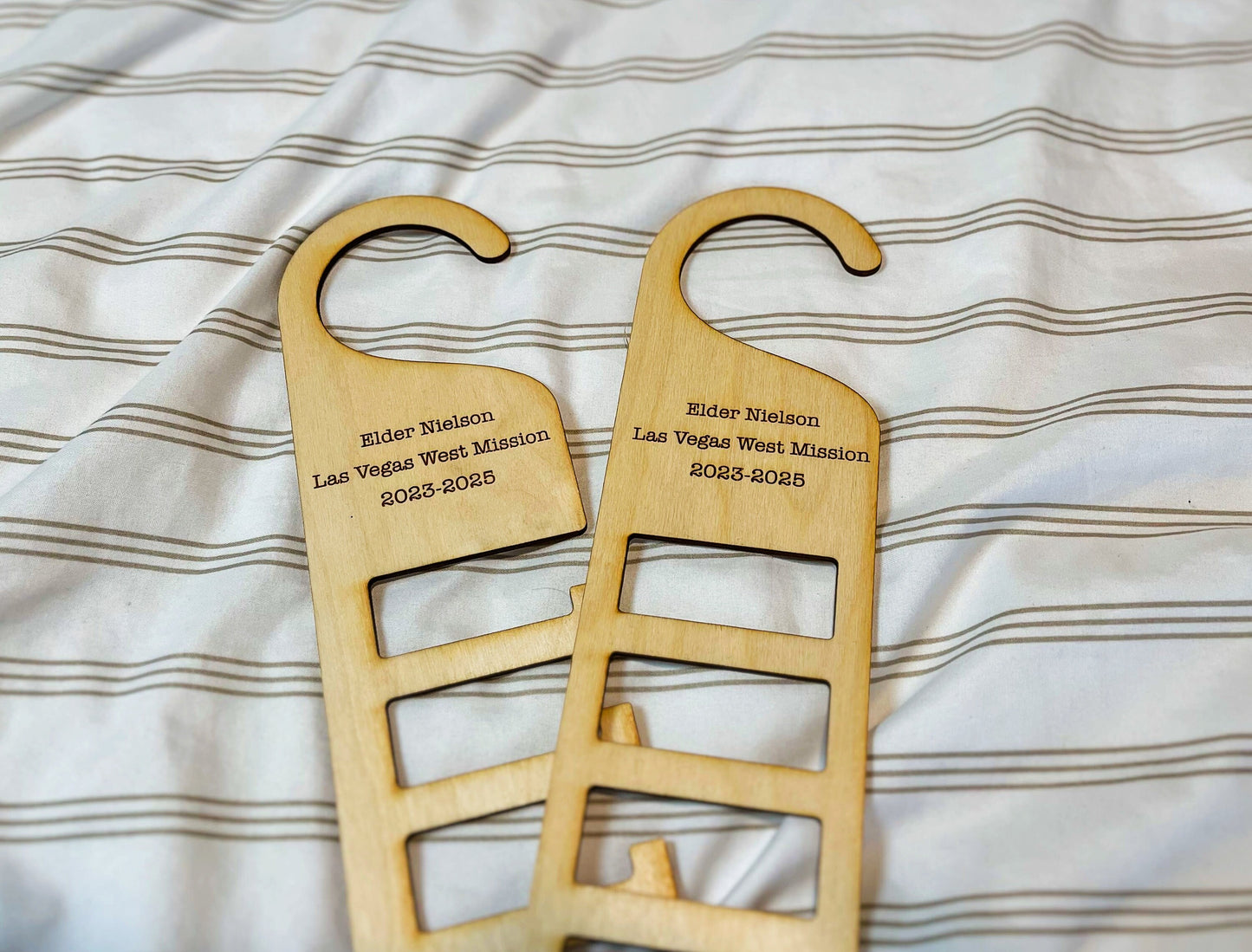 Custom Engraved Tie Hanger, LDS Missionary, Elder Missionary Gifts, Laser Etched Tie Organizer, Farewell Gifts, Homecoming Gifts, Birch Wood