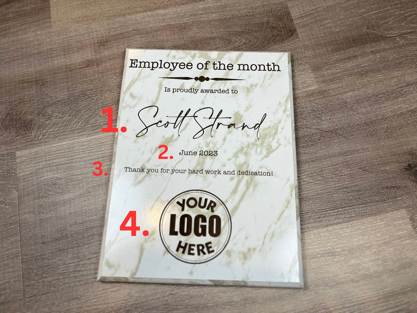 Instruction manual for employee of the month plaque