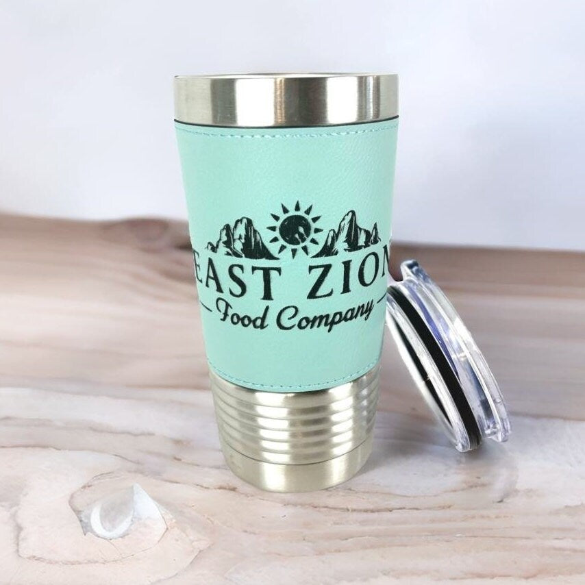 Dark Brown Leather Tumbler Wrap, Corporate Bulk Gifts, 20oz Personalized Mug, Branded Corporate Gifts, Custom Tumblers, Company Logo Gifts