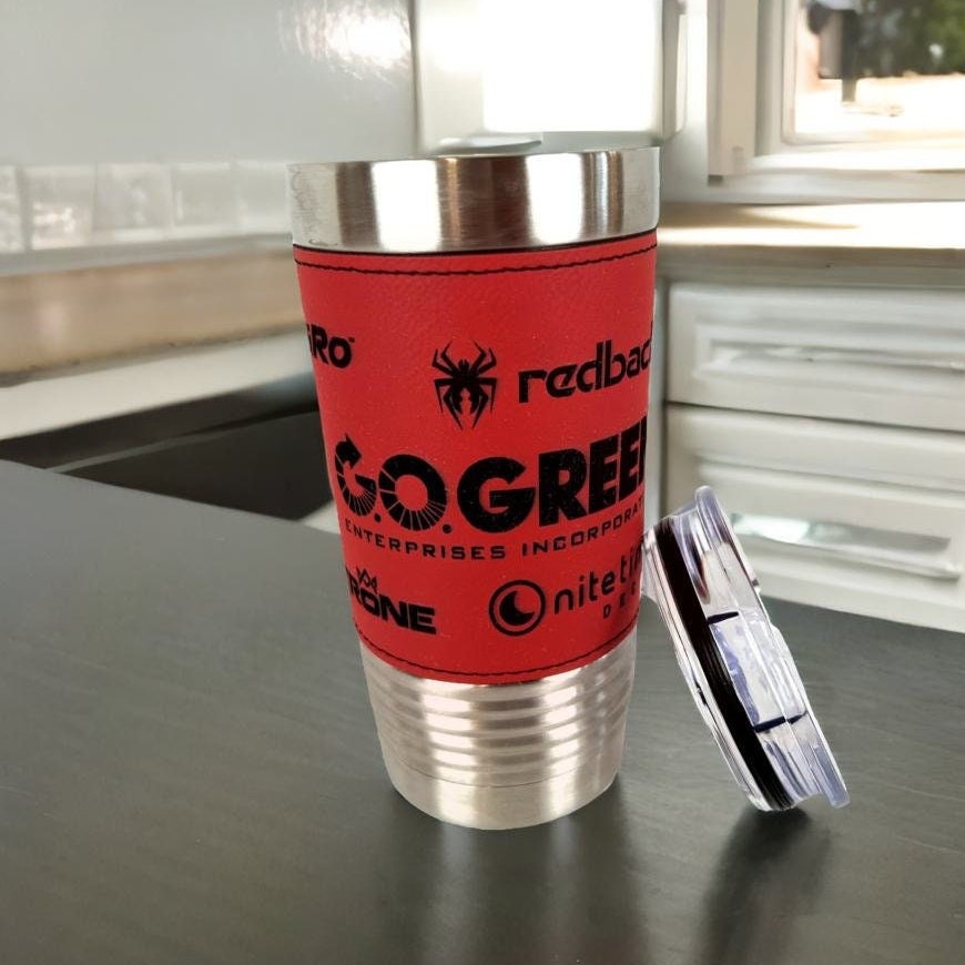 Rustic Leather Tumbler Wrap, Corporate Bulk Gifts, 20oz Personalized Mug, Branded Corporate Gifts, Custom Tumblers, Company Logo Gifts