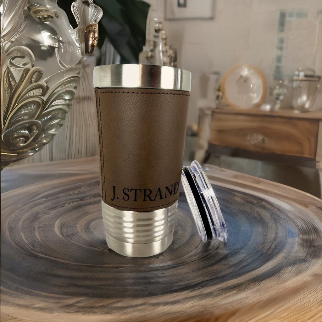 Blue Leather Tumbler Wrap, Corporate Bulk Gifts, 20oz Personalized Mug, Branded Corporate Gifts, Custom Tumblers, Company Logo Gifts