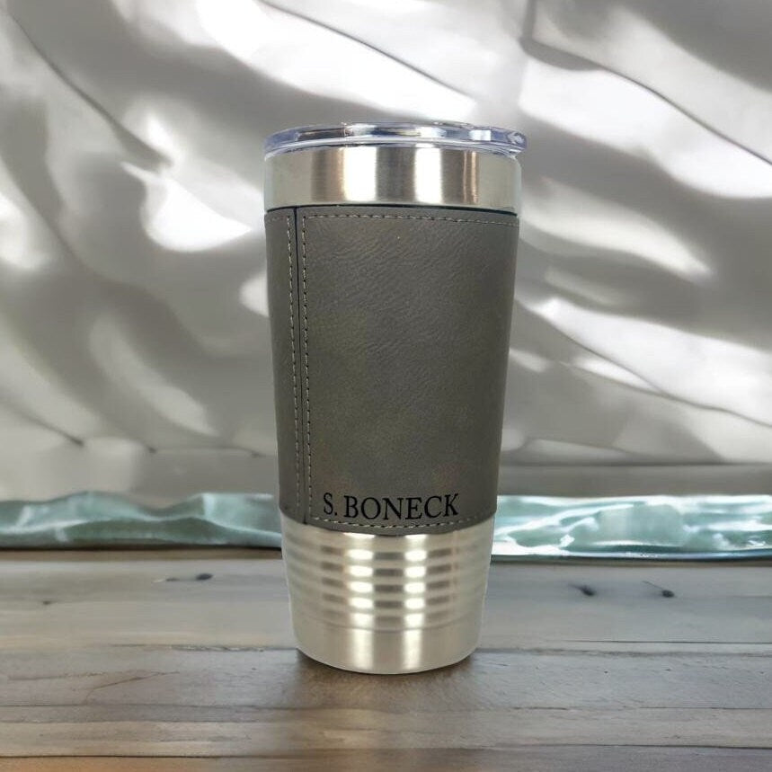 Dark Brown Leather Tumbler Wrap, Corporate Bulk Gifts, 20oz Personalized Mug, Branded Corporate Gifts, Custom Tumblers, Company Logo Gifts