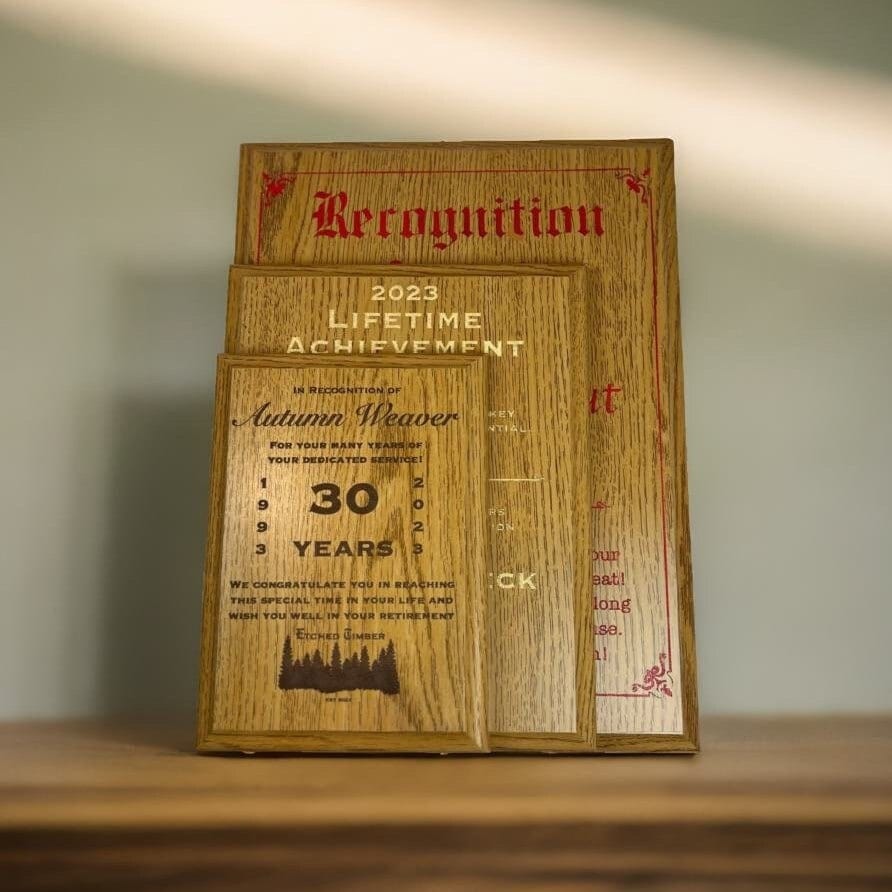 Oak award plaque 9x12, 7x9, 5x7