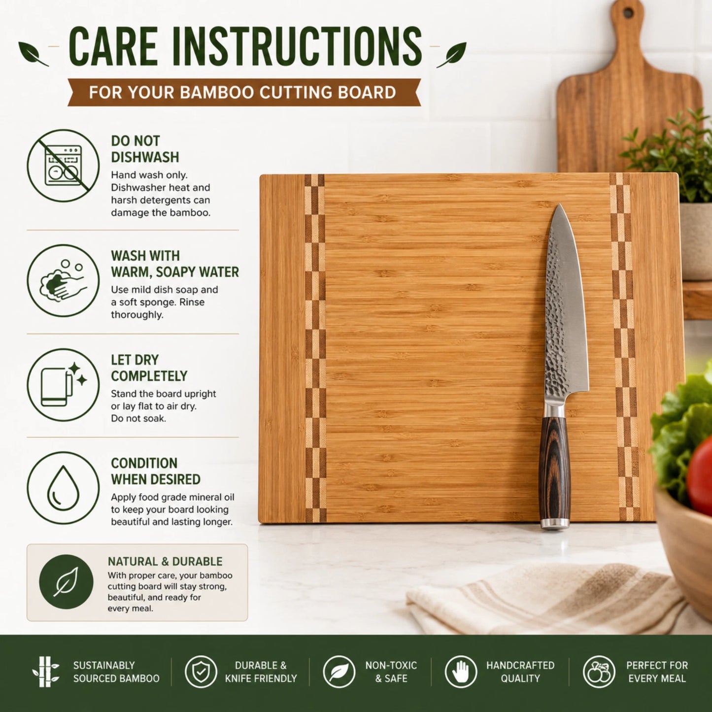 Sustainable Bamboo Butcher Block Cutting Board – 3 Sizes Available