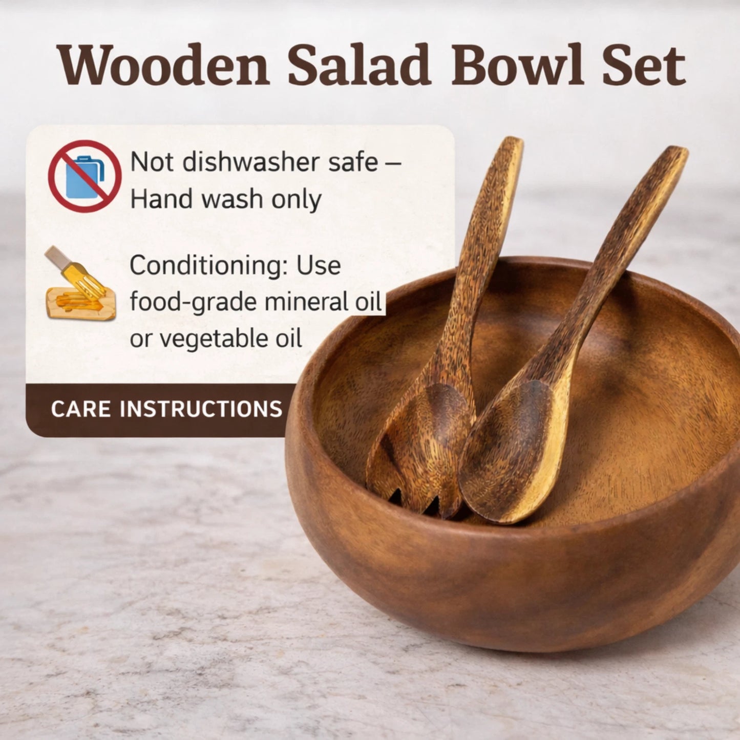 Handcrafted in Hawaii Acacia Wood Salad Bowl Set – 10” Round Bowl with Servers
