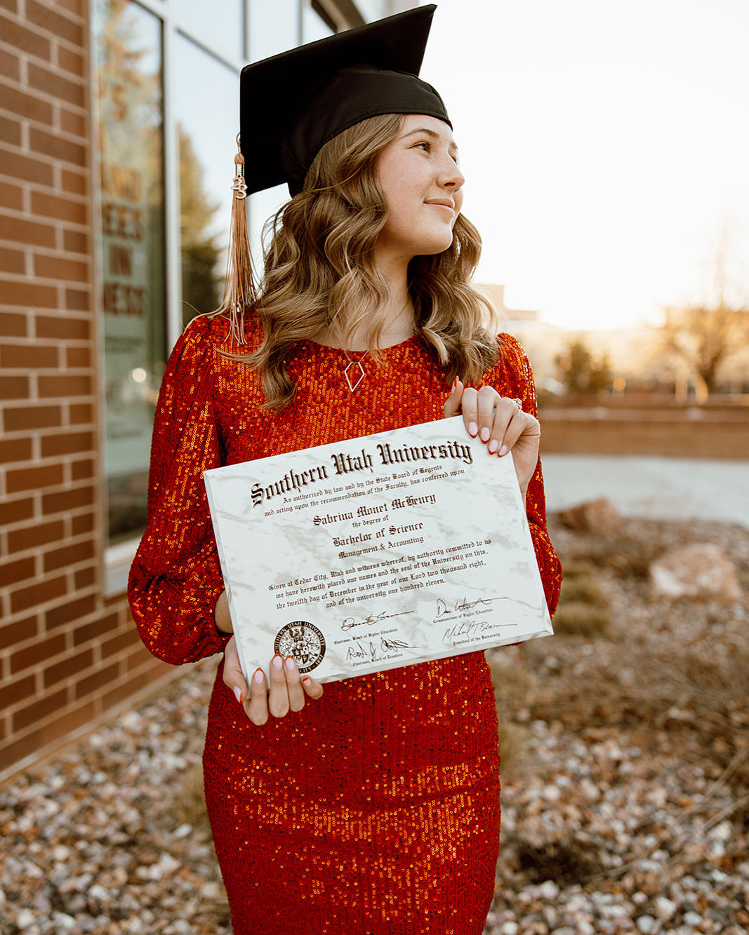 Marble Finish Diploma Plaque, with cap and gown