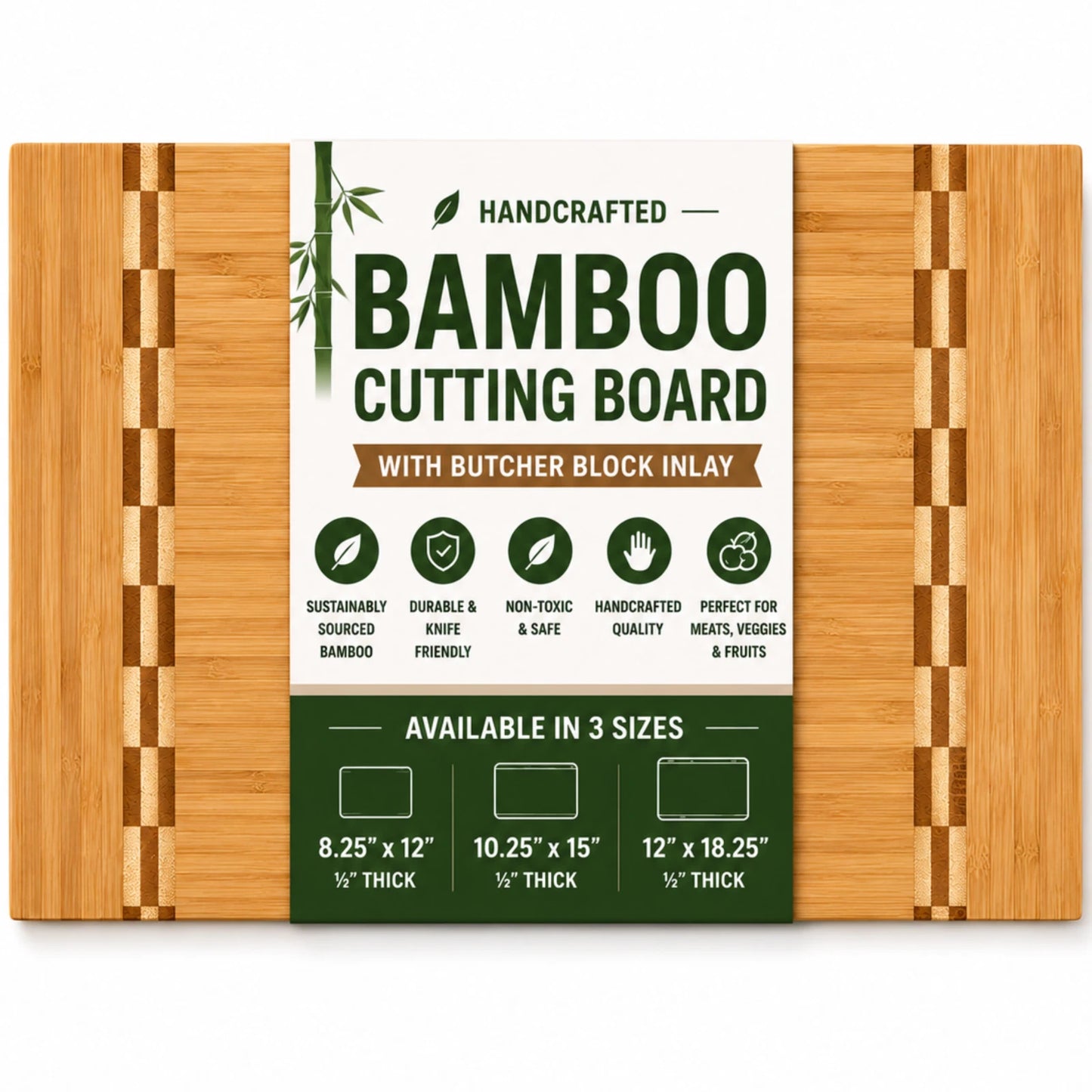 Sustainable Bamboo Butcher Block Cutting Board – 3 Sizes Available