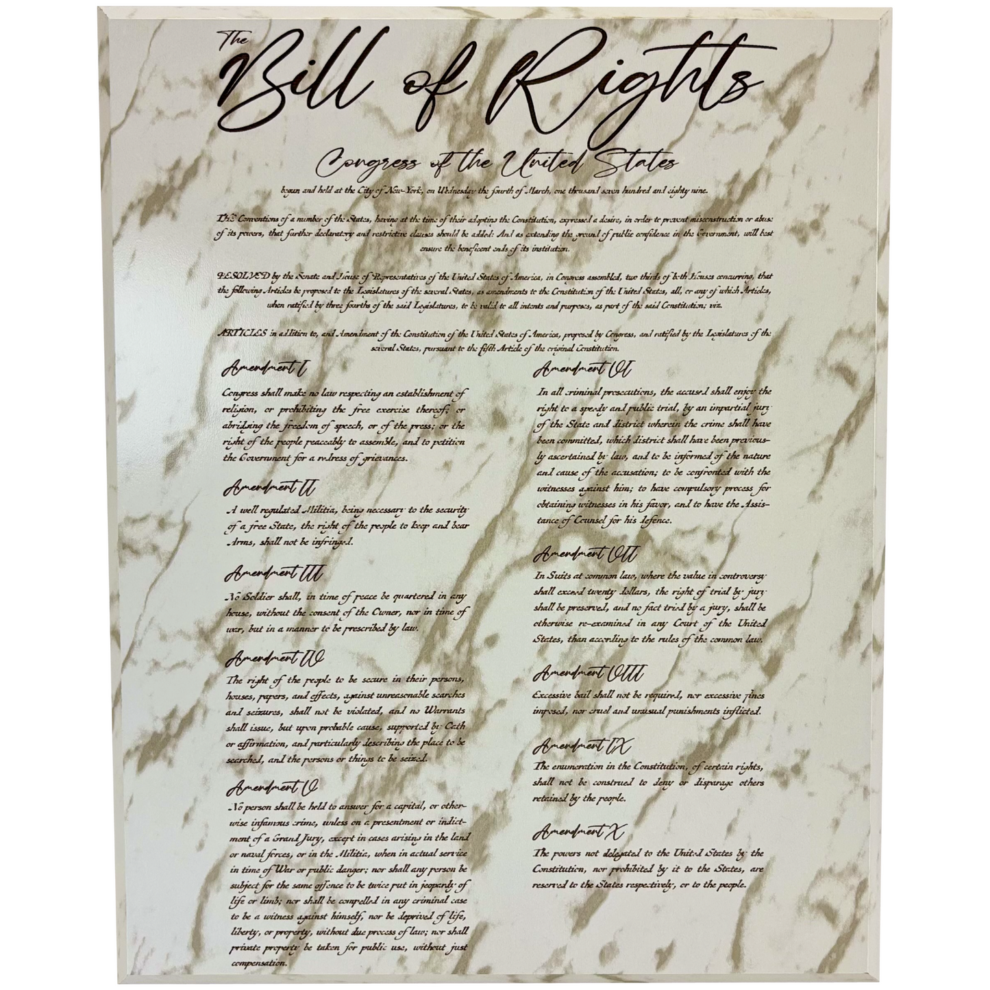 Bill of Rights text on a marble plaque