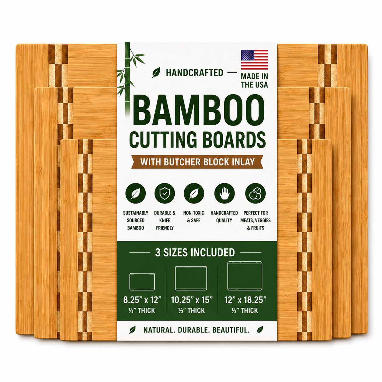 Sustainable Bamboo Butcher Block Cutting Board – 3 Sizes Available