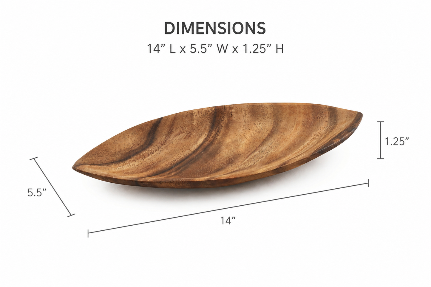 Handcrafted Acacia Wood Canoe Dish – Hawaiian Made Decor Serving Tray 12.5x4.5x1”