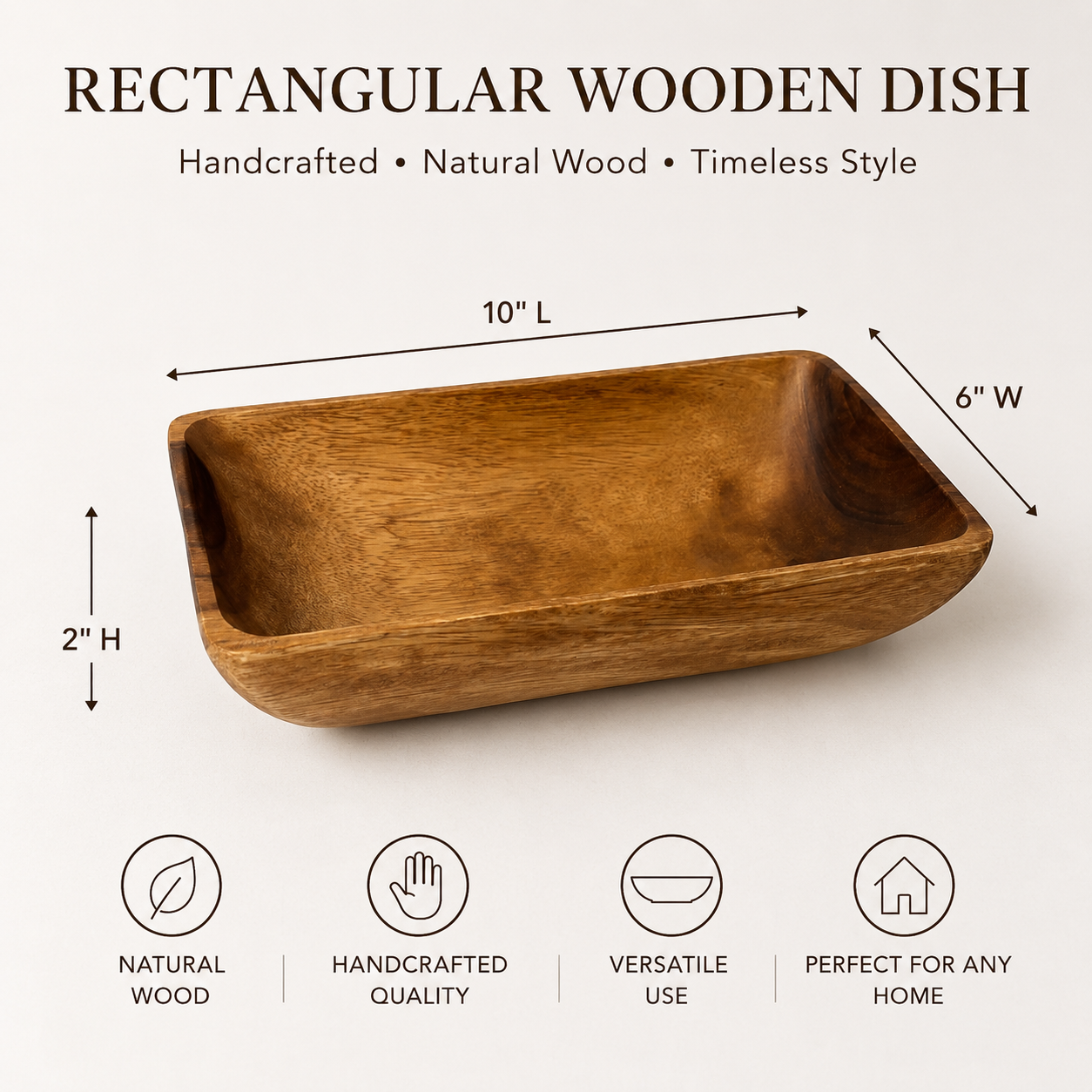 Handcrafted Acacia Wood Flare Bowl – Rectangular Serving Dish - Made in Hawaii