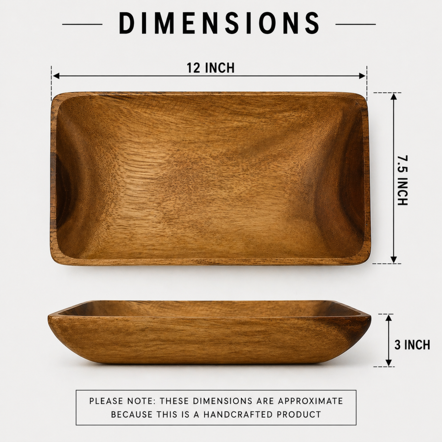 Handcrafted Acacia Wood Flare Bowl – Rectangular Serving Dish - Made in Hawaii