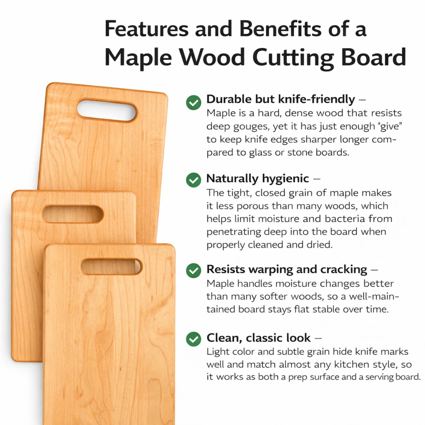 Handcrafted Maple Wood Cutting Board Made in the USA, Multiple Sizes