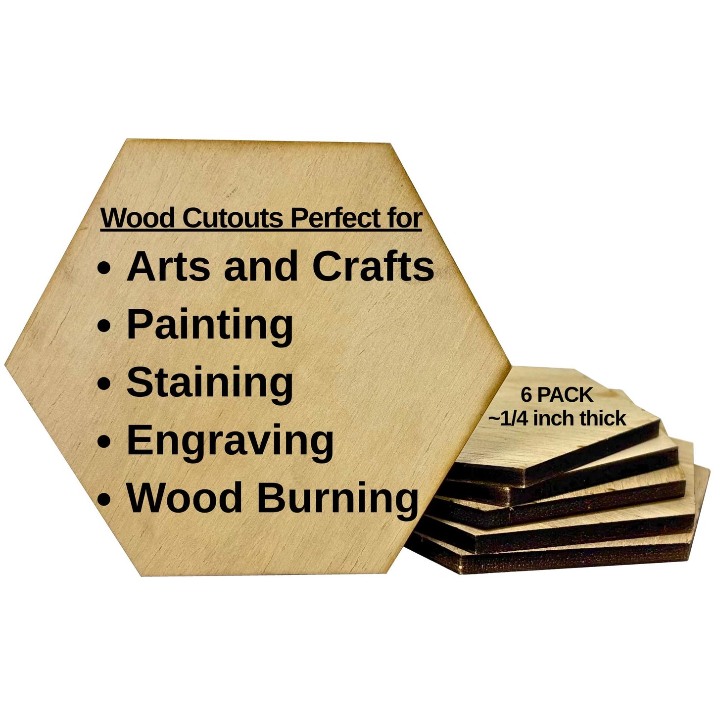 Hexagon wood cutout for crafts muliple sizes