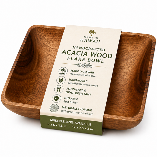 Handcrafted Acacia Wood Flare Bowl – Rectangular Serving Dish - Made in Hawaii