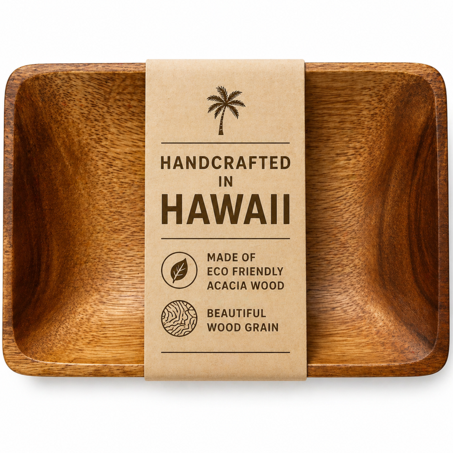 Handcrafted Acacia Wood Flare Bowl – Rectangular Serving Dish - Made in Hawaii