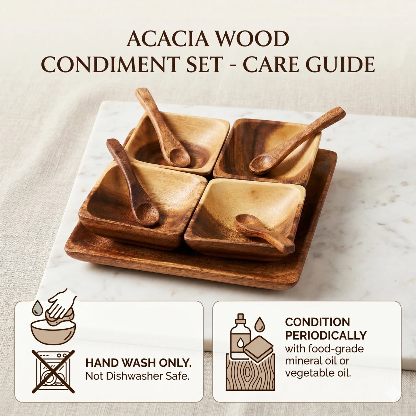 Handcrafted in Hawaii Acacia Wood Condiment Set – Sustainable Serving Solution