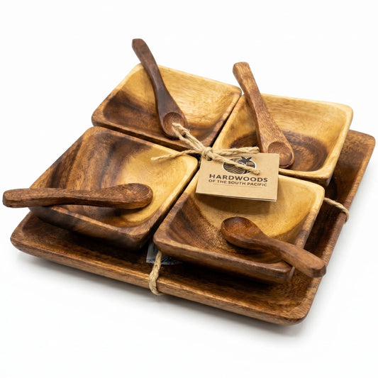 acacia wood condiment serving set