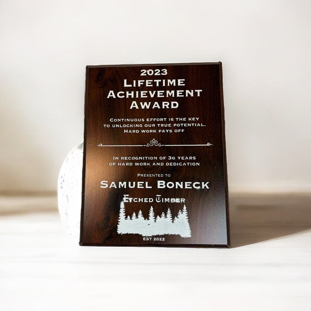 achievement award plaque wooden custom silver