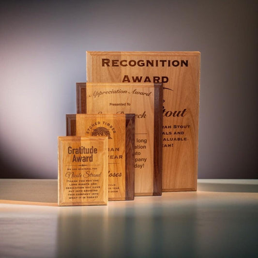 alder and walnut wood award plaque