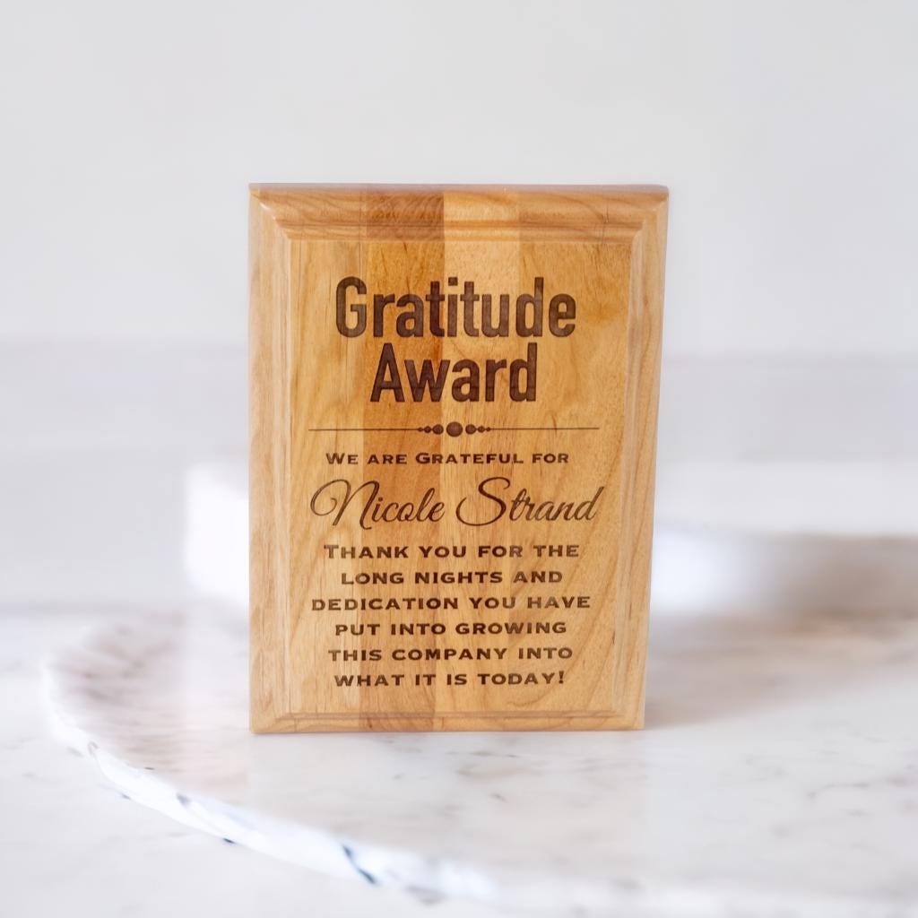 alder gratitude award plaque wooden