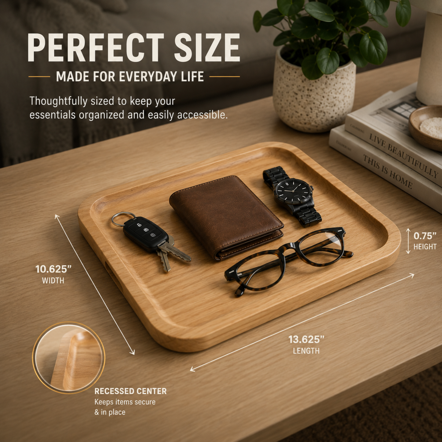 Handcrafted Alder & Walnut Wood Tray – Entryway Organizer 13.625"x10.625"