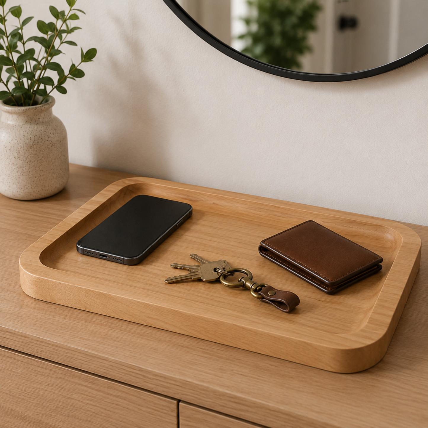 Handcrafted Alder & Walnut Wood Tray – Entryway Organizer 13.625"x10.625"