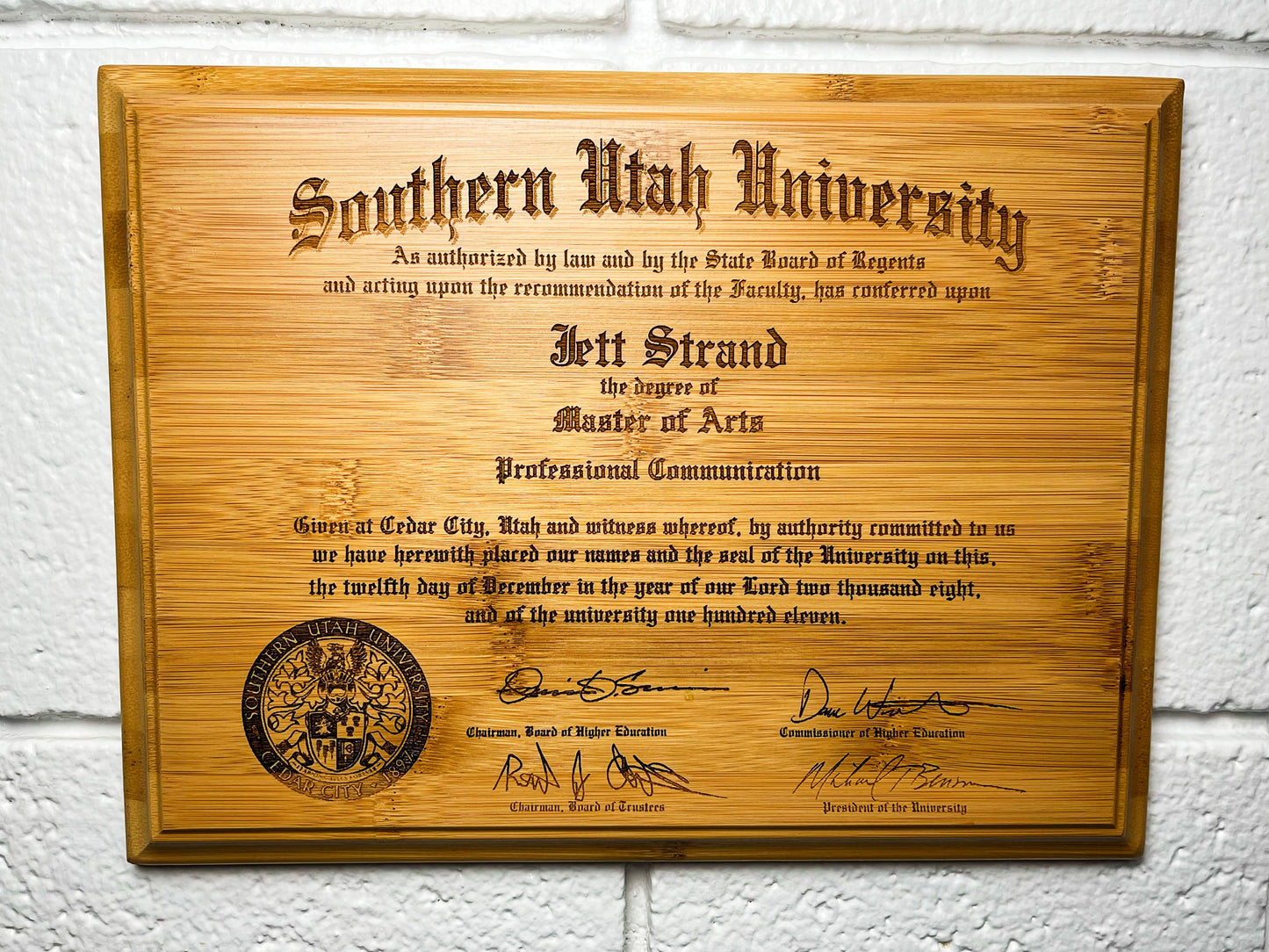 Authentic Bamboo Diploma Plaque