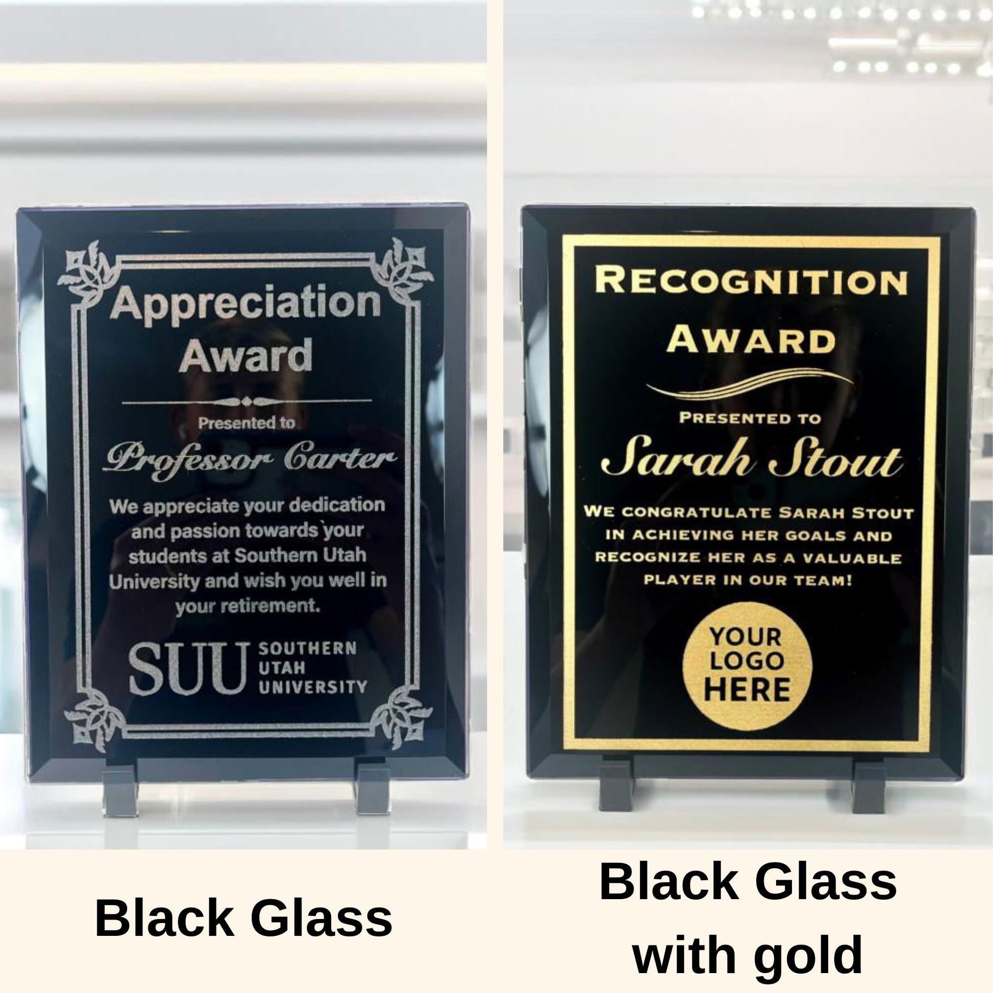 black glass award plaques