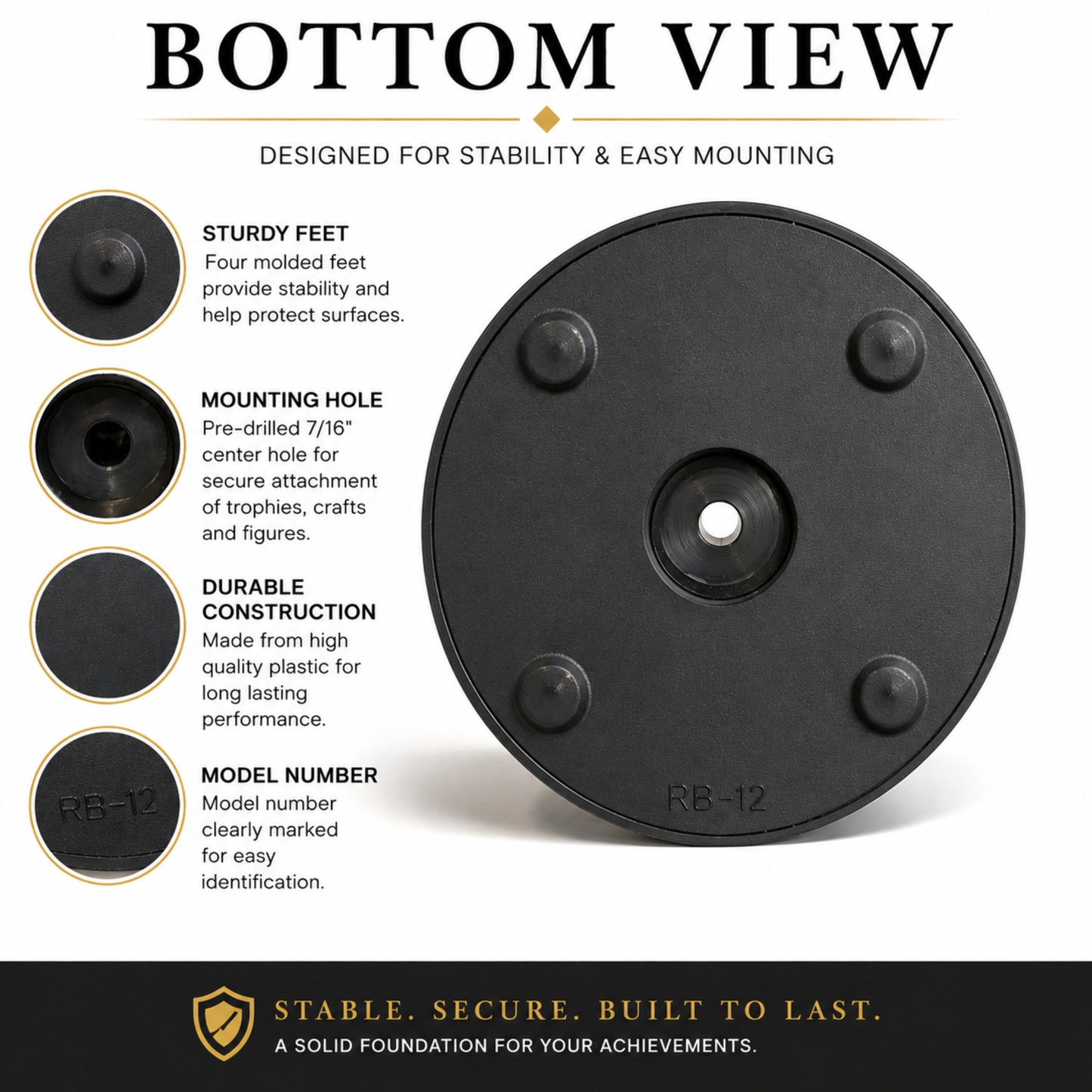Round Black Gloss Display Pedestal Base (3 Sizes) – Stand for Trophies & Models
