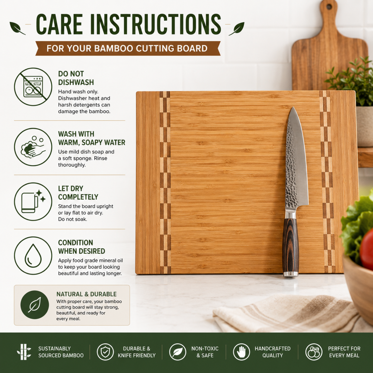 Sustainable Bamboo Butcher Block Cutting Board – 3 Sizes Available