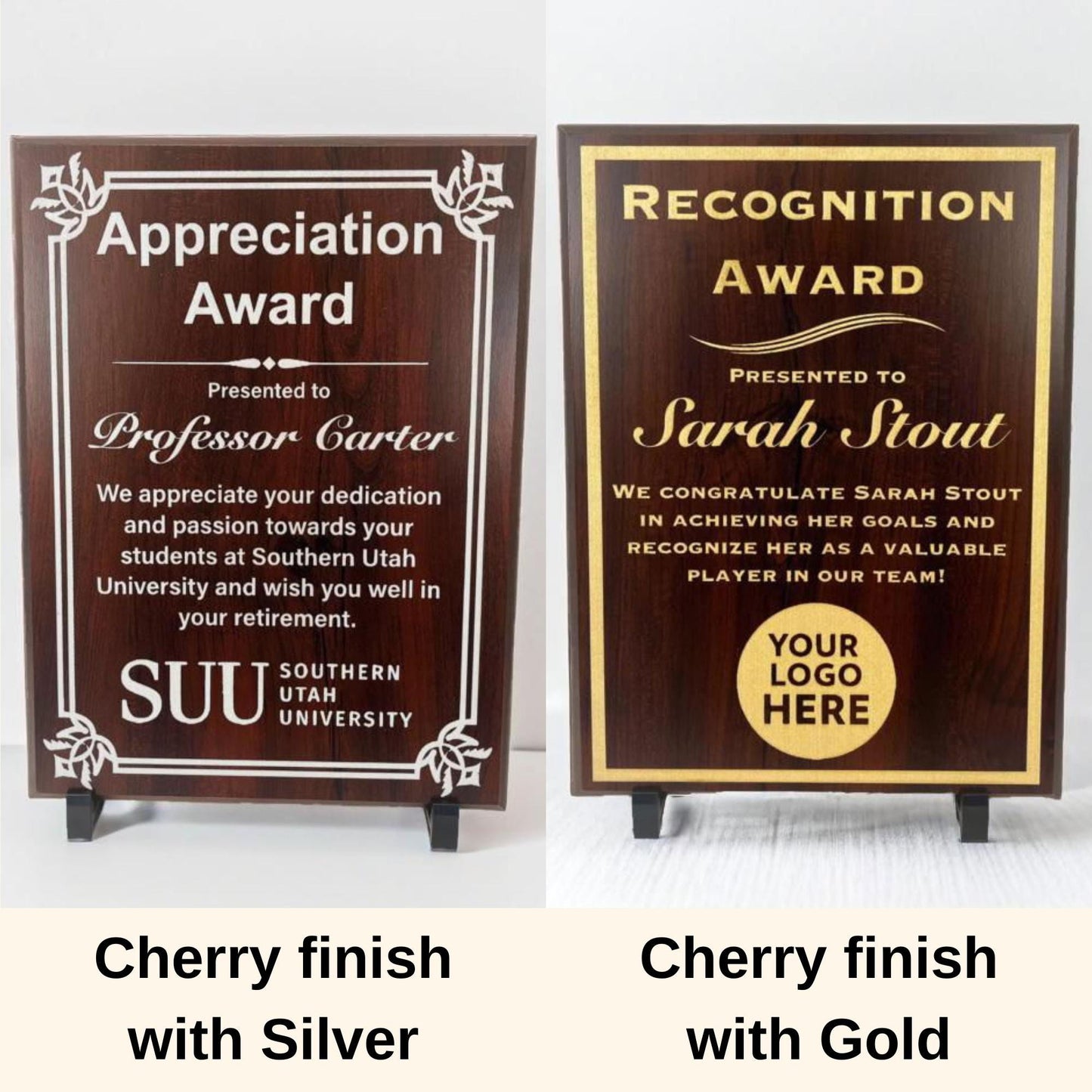 cherrt with gold and silver appreciation plaque