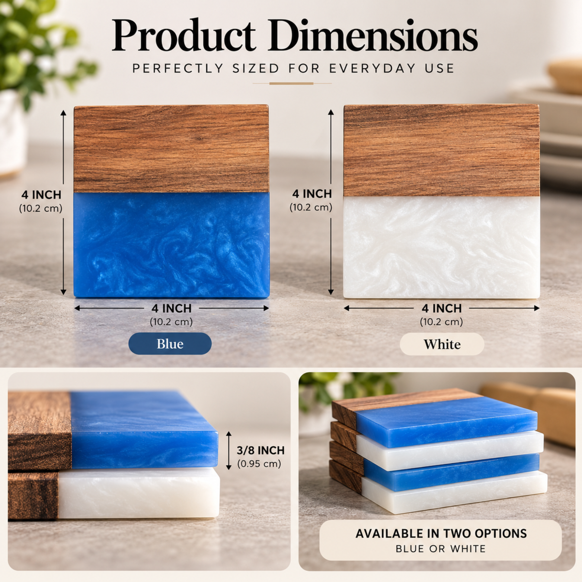 Handcrafted Resin & Acacia Wood Coaster Set – 4 Inch, Set of 4