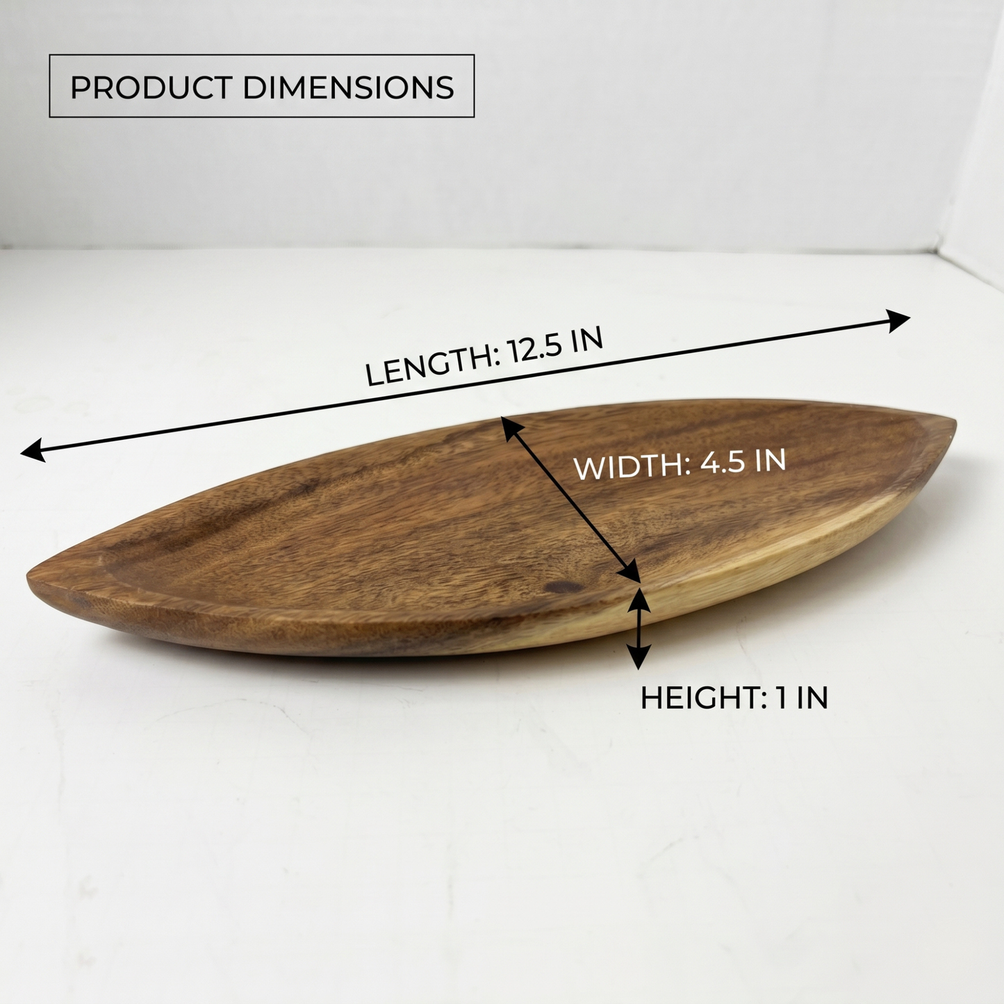 Handcrafted Acacia Wood Canoe Dish – Hawaiian Made Decor Serving Tray 12.5x4.5x1”