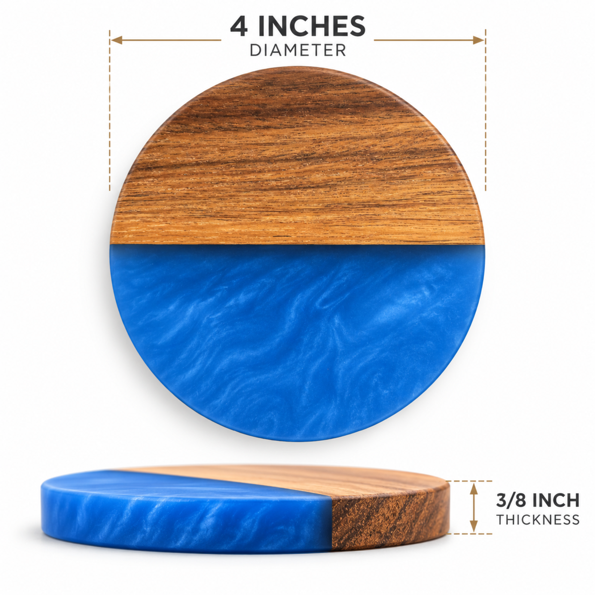 Handcrafted Resin & Acacia Wood Coaster Set – 4 Inch, Set of 4