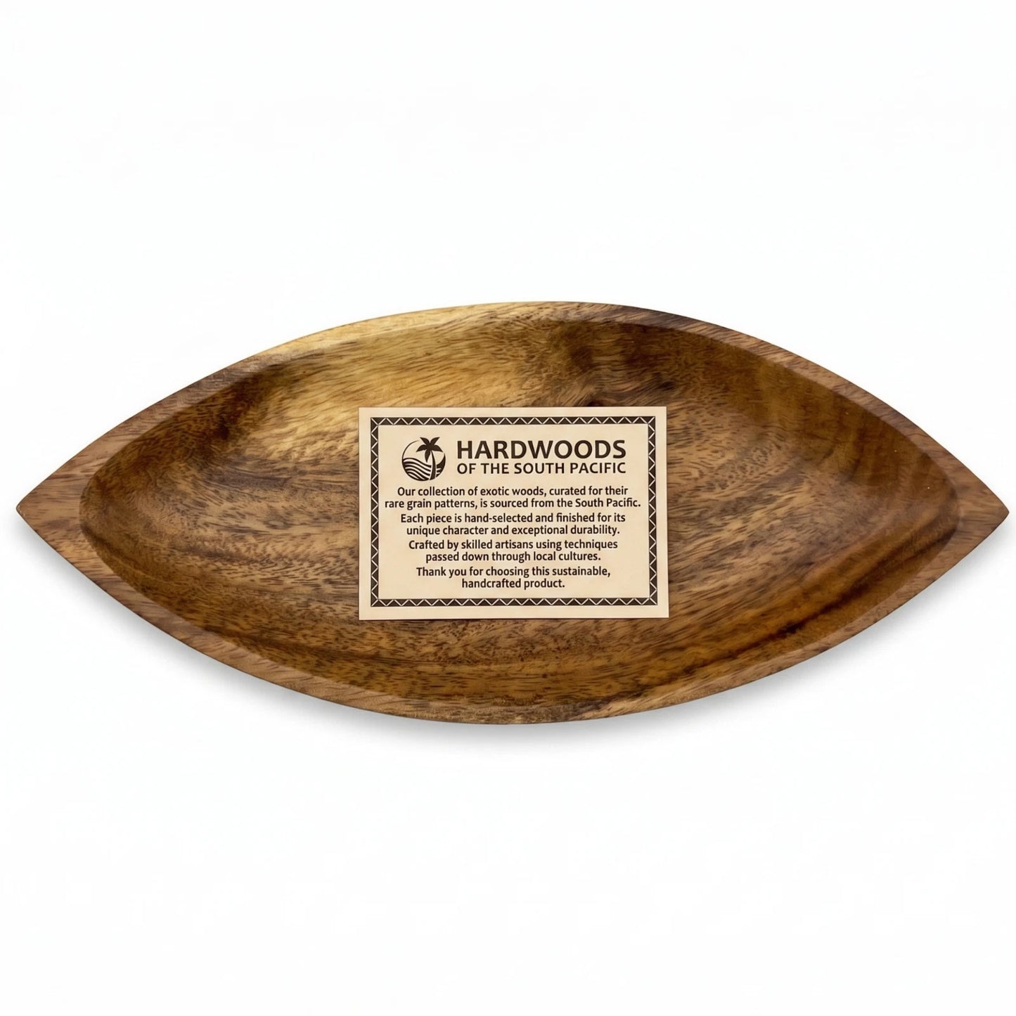 Handcrafted Acacia Wood Canoe Dish – Hawaiian Made Decor Serving Tray 12.5x4.5x1”