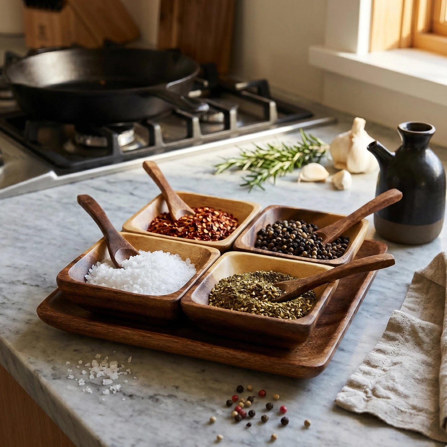 Handcrafted in Hawaii Acacia Wood Condiment Set – Sustainable Serving Solution