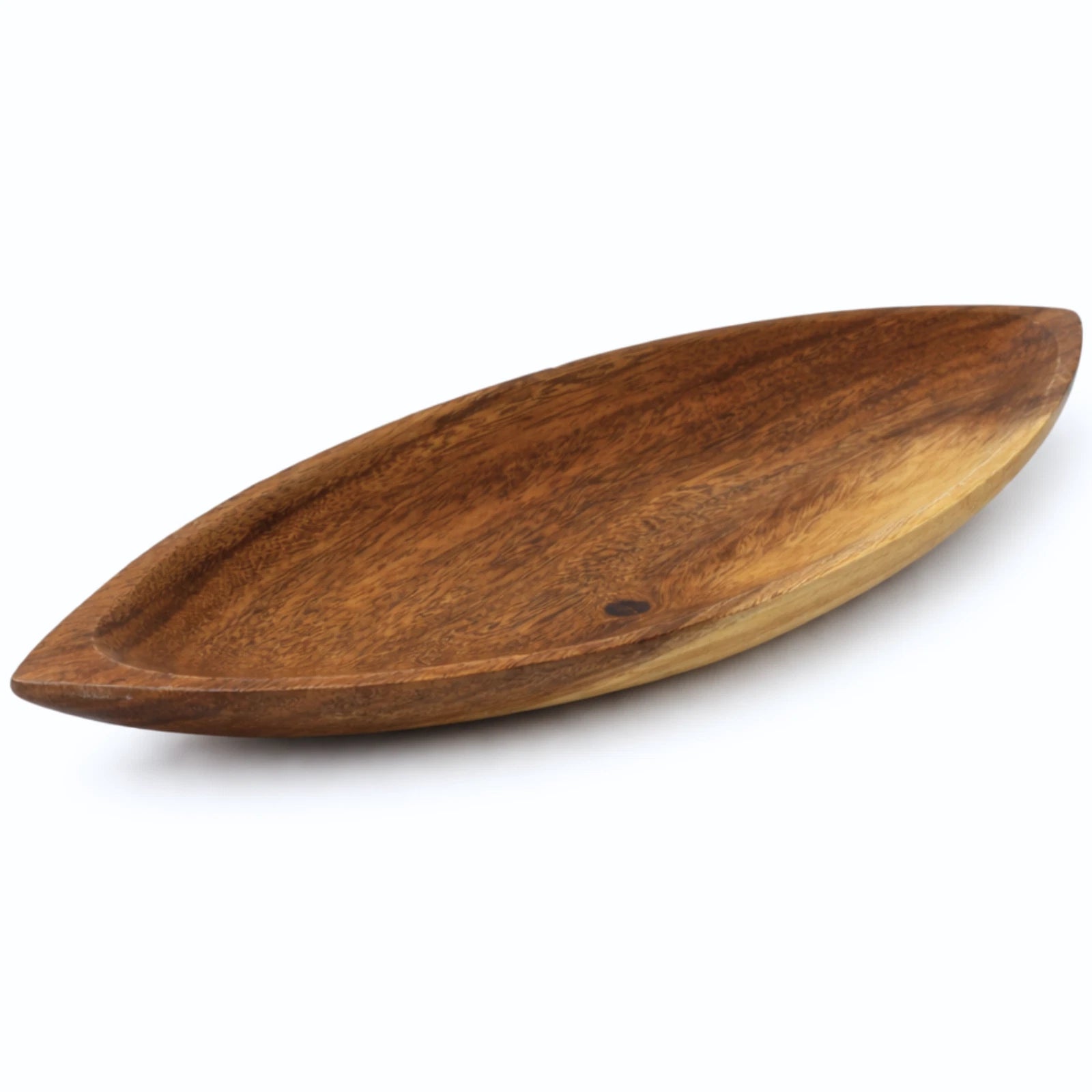 handcrafted acacia wood canoe dish